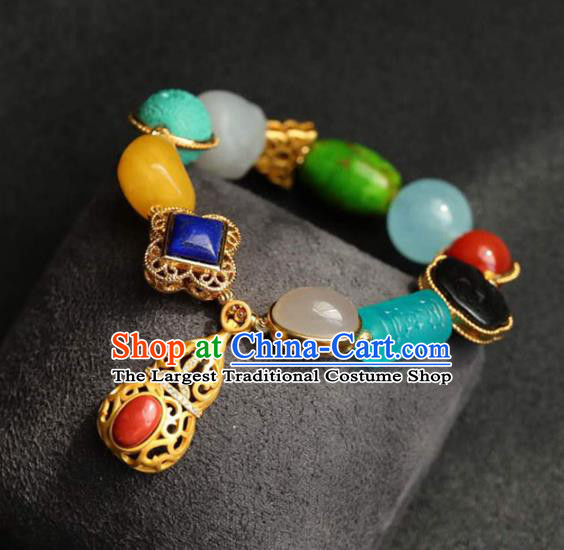 China Handmade Gems Bracelet Traditional Jewelry Accessories National Golden Gourd Bangle