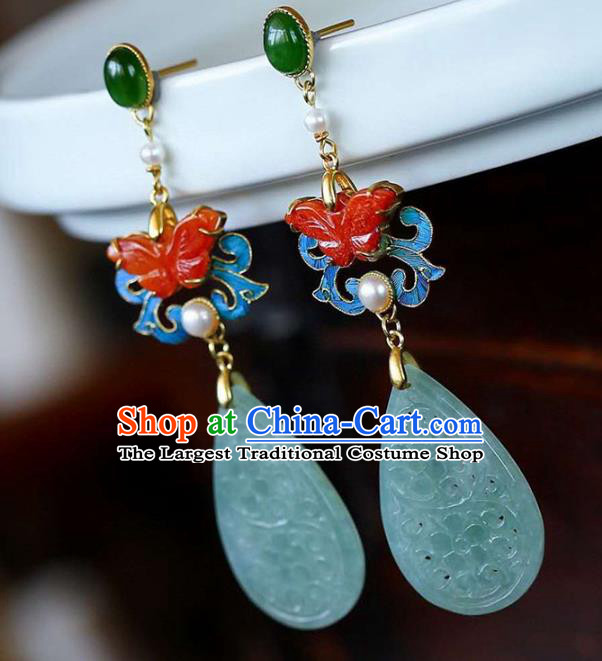 Handmade China Red Butterfly Ear Jewelry Accessories Traditional Cheongsam Jade Carving Earrings