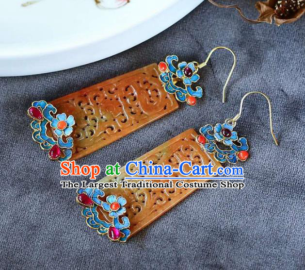 Handmade China Topaz Carving Ear Jewelry Accessories Traditional Cheongsam Tourmaline Earrings