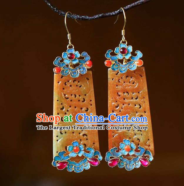 Handmade China Topaz Carving Ear Jewelry Accessories Traditional Cheongsam Tourmaline Earrings