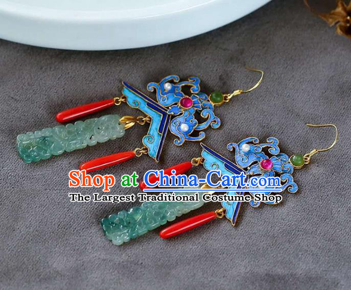 Handmade China Jade Jewelry Ear Accessories Traditional Cheongsam Cloisonne Bat Earrings