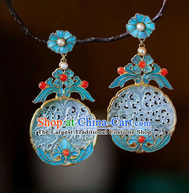 Handmade China Ear Accessories Traditional Cheongsam Cloisonne Earrings Jade Jewelry
