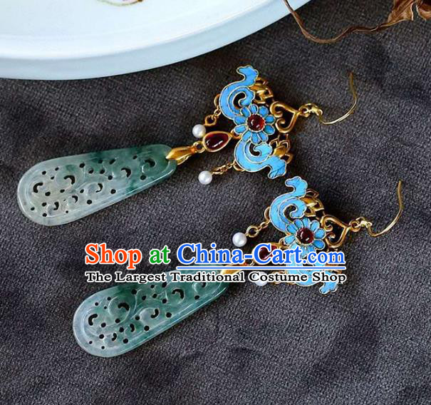 Handmade China Traditional Cheongsam Cloisonne Earrings Jade Jewelry Ear Accessories