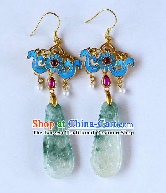Handmade China Traditional Cheongsam Cloisonne Earrings Jade Jewelry Ear Accessories