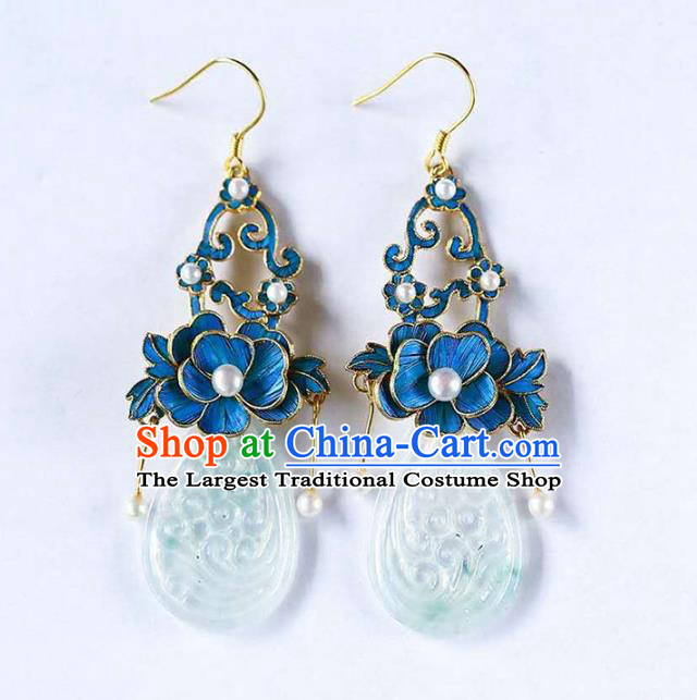Handmade China Cloisonne Jewelry Pearls Ear Accessories Traditional Cheongsam Jade Earrings