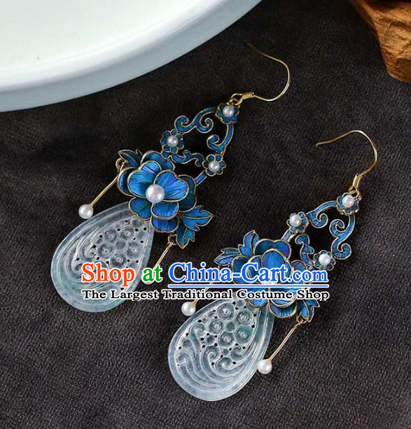 Handmade China Cloisonne Jewelry Pearls Ear Accessories Traditional Cheongsam Jade Earrings