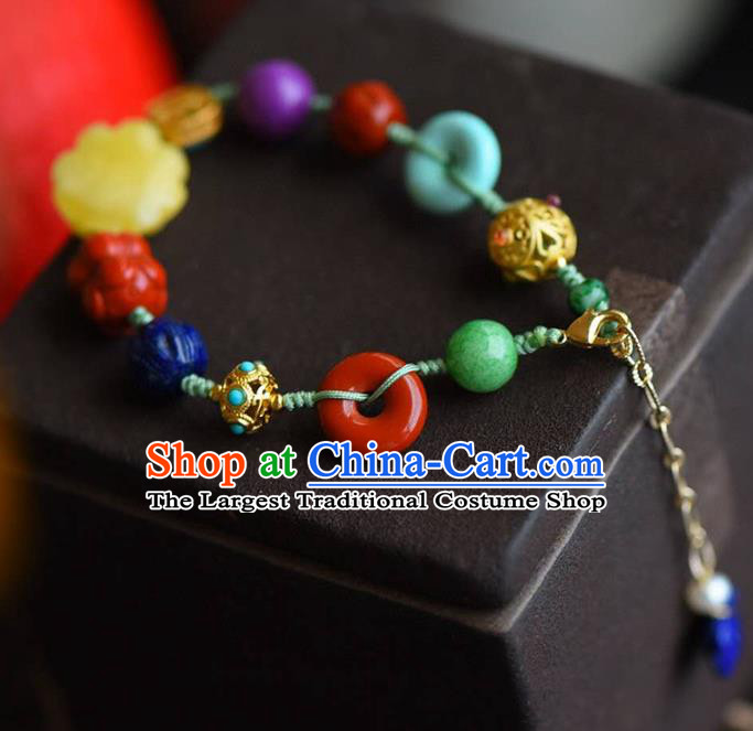 China Handmade Kallaite Colorful Bracelet Traditional Jewelry Accessories National Beeswax Peony Bangle