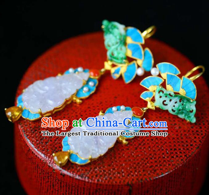 Handmade China Cheongsam Jade Earrings Traditional National Jewelry Accessories Gems Eardrop
