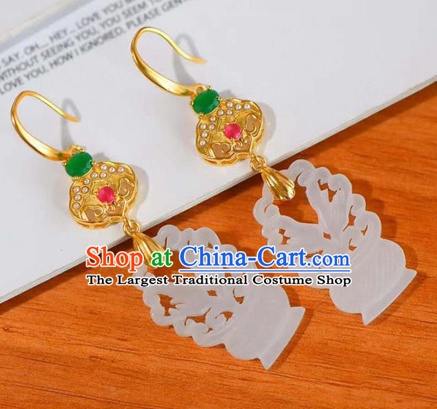 Handmade China Hetian Jade Eardrop National Jewelry Accessories Traditional Cheongsam Earrings