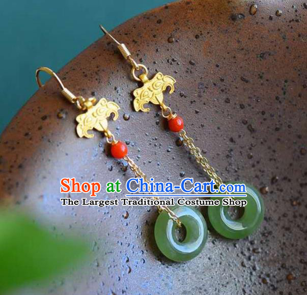 Handmade China Golden Eardrop National Jewelry Accessories Traditional Cheongsam Jade Peace Buckle Earrings