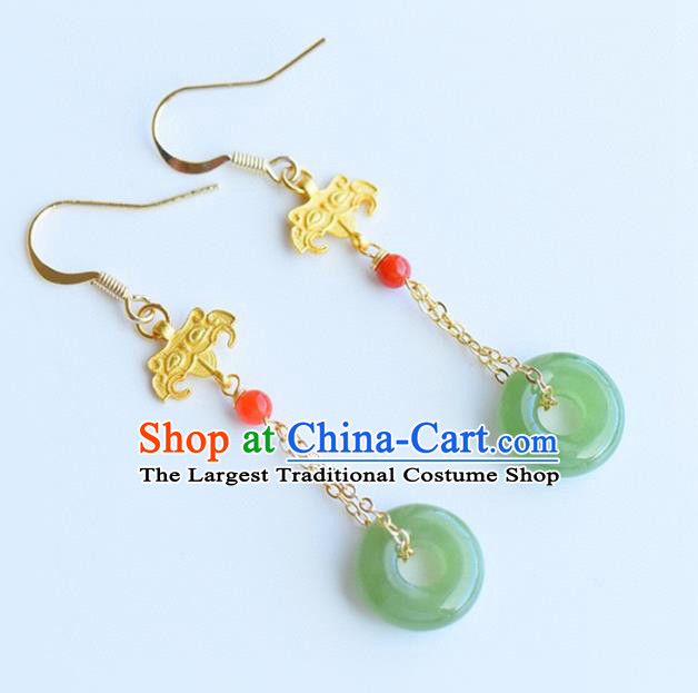 Handmade China Golden Eardrop National Jewelry Accessories Traditional Cheongsam Jade Peace Buckle Earrings