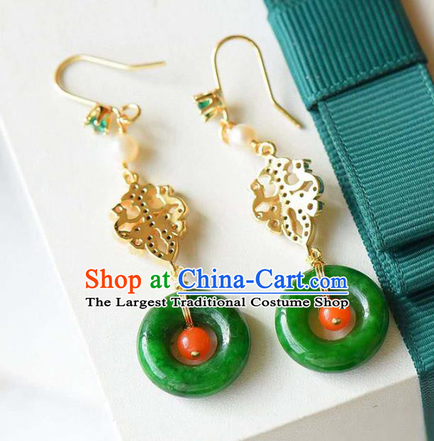 Handmade China Jade Peace Buckle Eardrop National Jewelry Accessories Traditional Cheongsam Crystal Earrings