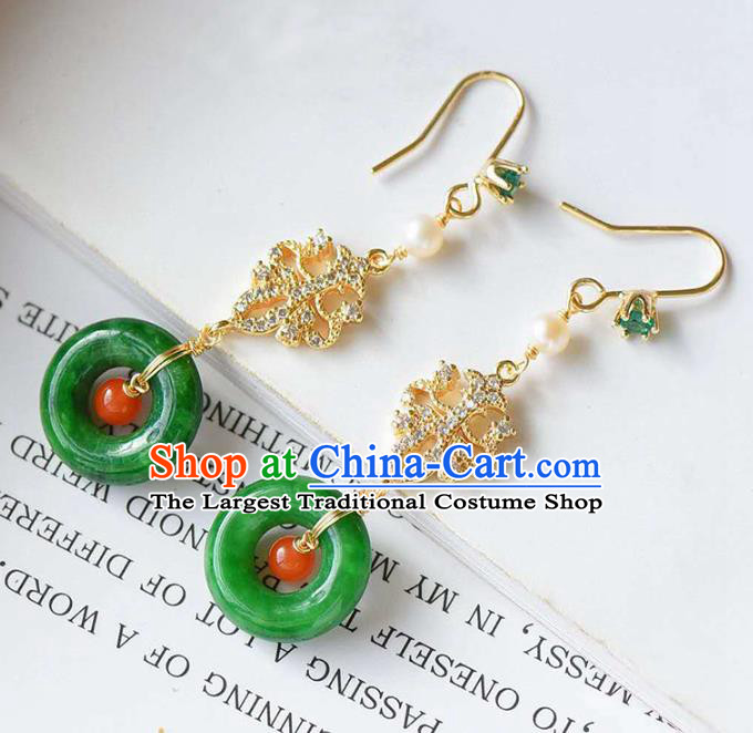 Handmade China Jade Peace Buckle Eardrop National Jewelry Accessories Traditional Cheongsam Crystal Earrings