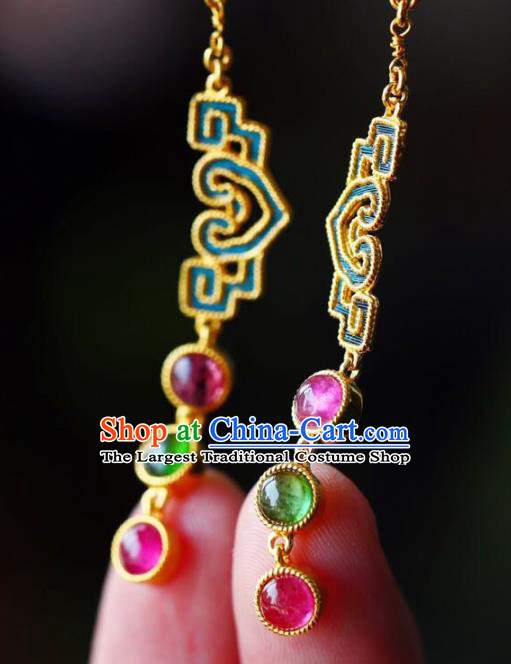 Handmade China Tourmaline Eardrop National Cheongsam Earrings Traditional Jewelry Accessories