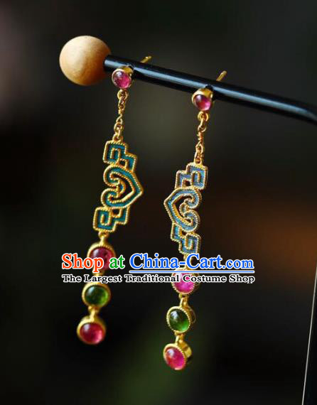 Handmade China Tourmaline Eardrop National Cheongsam Earrings Traditional Jewelry Accessories