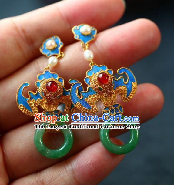 Handmade China Qing Dynasty Palace Lady Eardrop Traditional Jewelry Accessories National Jade Earrings