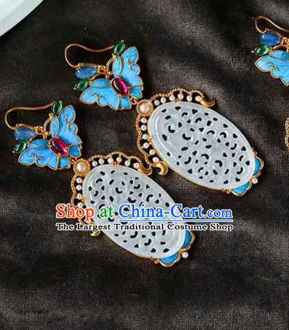 Handmade China Jade Eardrop Accessories Traditional Jewelry National Cheongsam Butterfly Earrings