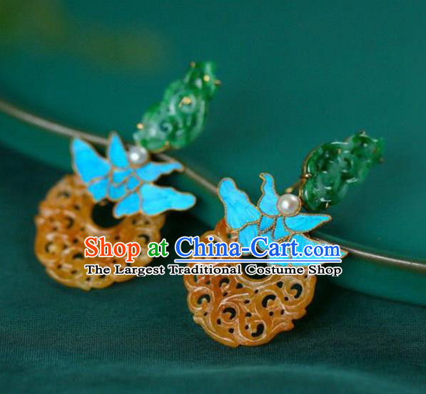 Handmade China Eardrop Accessories Traditional Jewelry National Cheongsam Yellow Jade Earrings