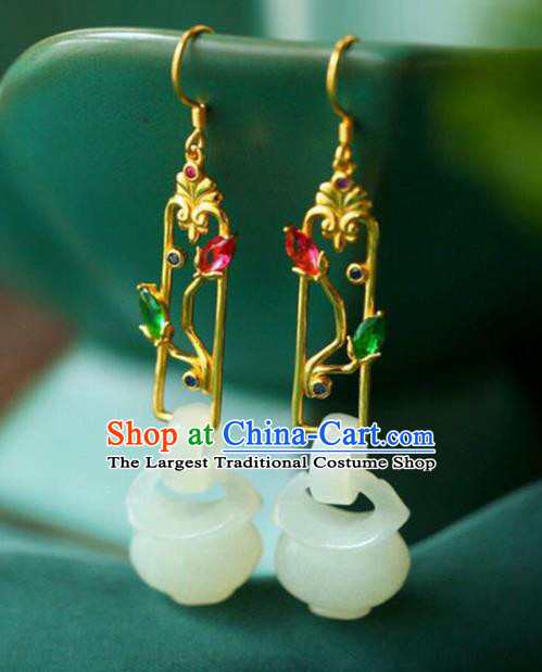 Handmade China Jade Vase Eardrop Accessories Traditional Jade Jewelry National Cheongsam Crystal Lotus Earrings