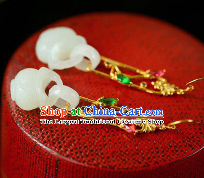 Handmade China Jade Vase Eardrop Accessories Traditional Jade Jewelry National Cheongsam Crystal Lotus Earrings