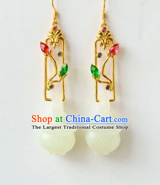 Handmade China Jade Vase Eardrop Accessories Traditional Jade Jewelry National Cheongsam Crystal Lotus Earrings