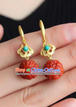Handmade China Agate Carving Lion Eardrop Accessories Traditional Jade Jewelry National Cheongsam Calaite Earrings