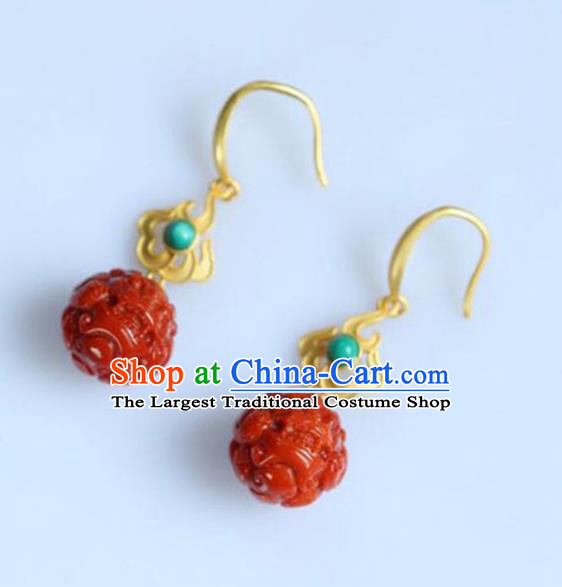 Handmade China Agate Carving Lion Eardrop Accessories Traditional Jade Jewelry National Cheongsam Calaite Earrings