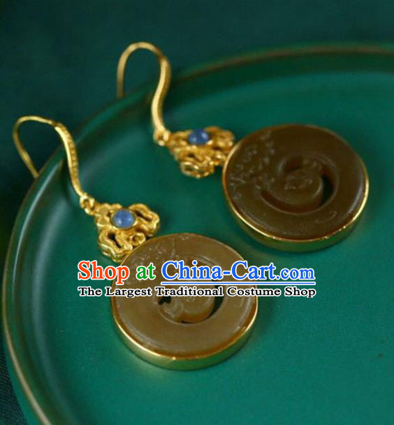 Handmade China Jade Carving Dragon Eardrop Accessories Traditional Jade Jewelry National Cheongsam Earrings