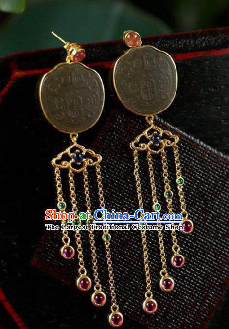 Handmade China Tourmaline Tassel Eardrop Accessories Traditional Jade Jewelry National Cheongsam Earrings