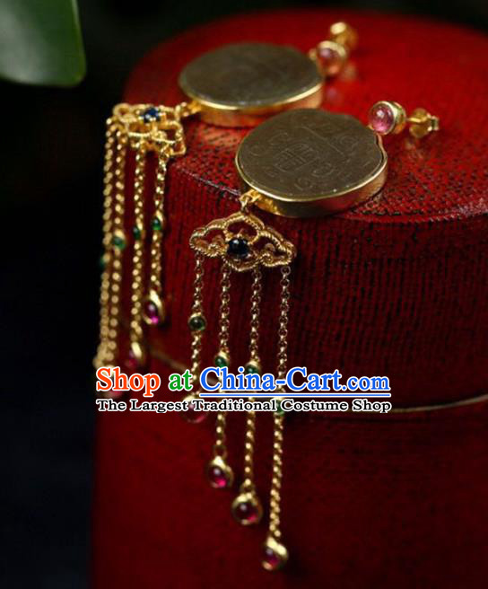 Handmade China Tourmaline Tassel Eardrop Accessories Traditional Jade Jewelry National Cheongsam Earrings