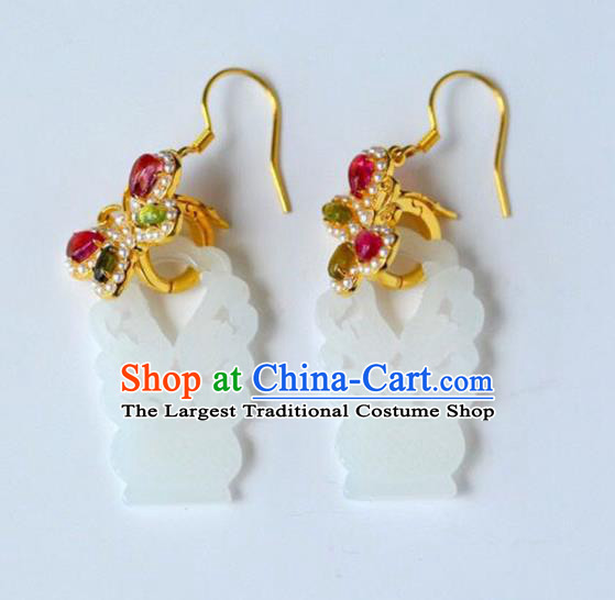 Handmade China Gems Butterfly Eardrop Accessories Traditional Jade Jewelry National Cheongsam Pearls Earrings