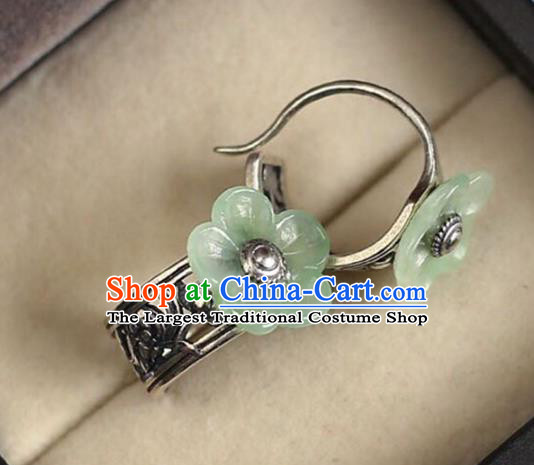 Handmade China Jade Plum Blossom Eardrop Accessories Traditional Jewelry National Cheongsam Silver Earrings