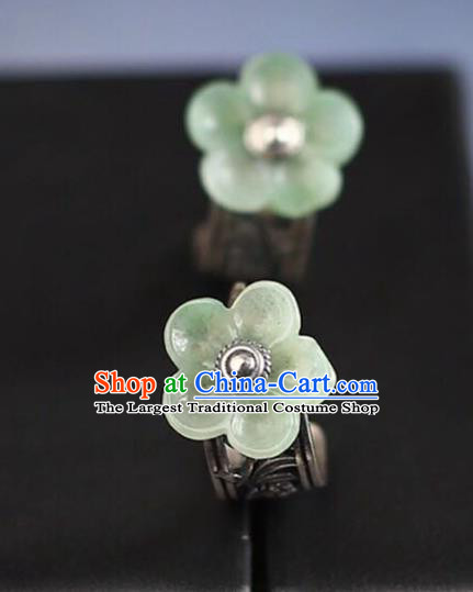 Handmade China Jade Plum Blossom Eardrop Accessories Traditional Jewelry National Cheongsam Silver Earrings