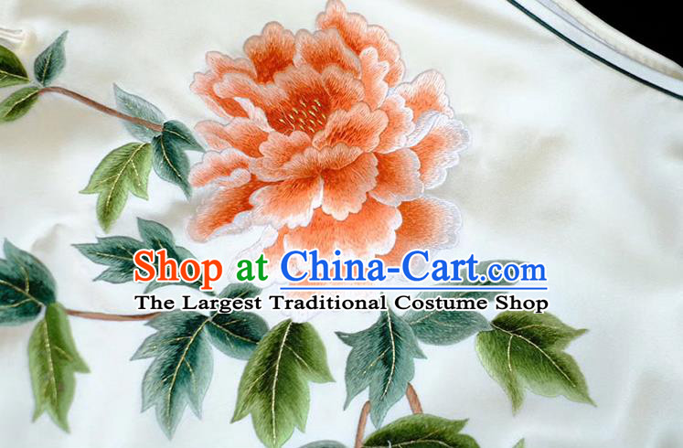 Chinese Traditional Beige Silk Waistcoat Costume Embroidered Peony Vest Upper Outer Garment