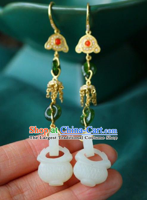 Handmade China Jade Censer Eardrop Accessories Traditional Jewelry National Cheongsam Gems Earrings