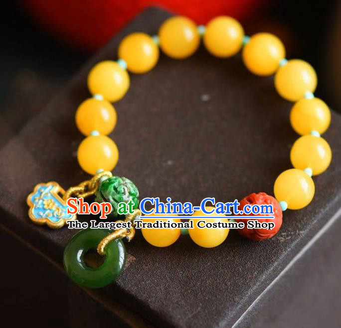 China Handmade Beeswax Bracelet Traditional Jewelry Accessories National Cloisonne Jadeite Bangle