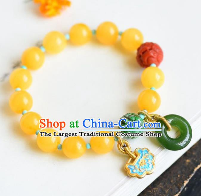 China Handmade Beeswax Bracelet Traditional Jewelry Accessories National Cloisonne Jadeite Bangle