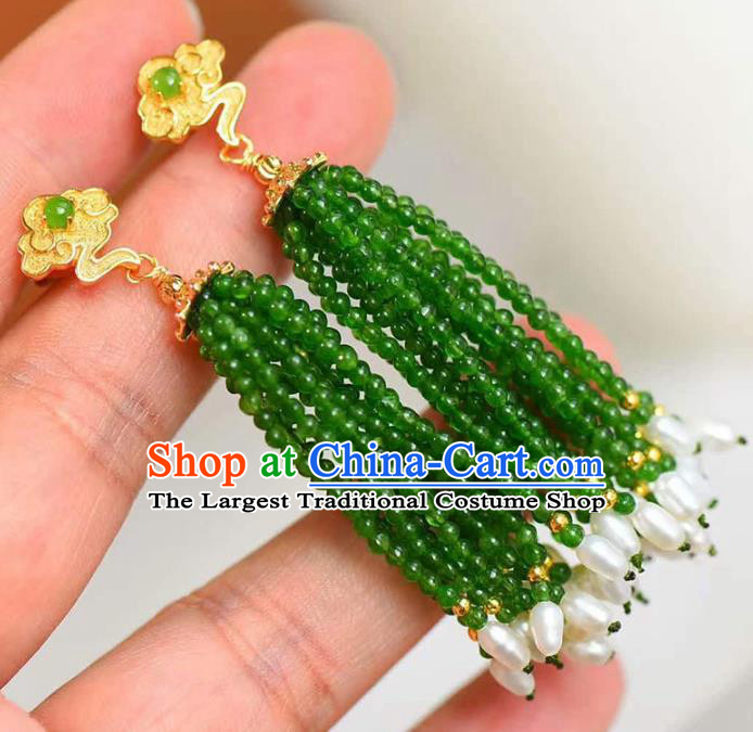 Handmade China Pearls Tassel Eardrop Accessories Traditional Jewelry National Cheongsam Jade Beads Earrings