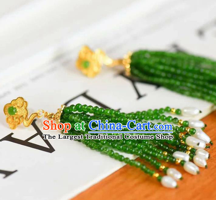 Handmade China Pearls Tassel Eardrop Accessories Traditional Jewelry National Cheongsam Jade Beads Earrings