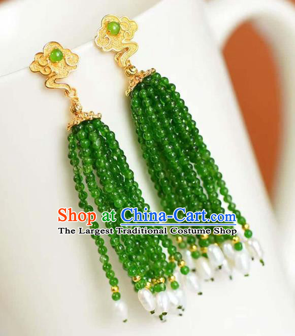 Handmade China Pearls Tassel Eardrop Accessories Traditional Jewelry National Cheongsam Jade Beads Earrings