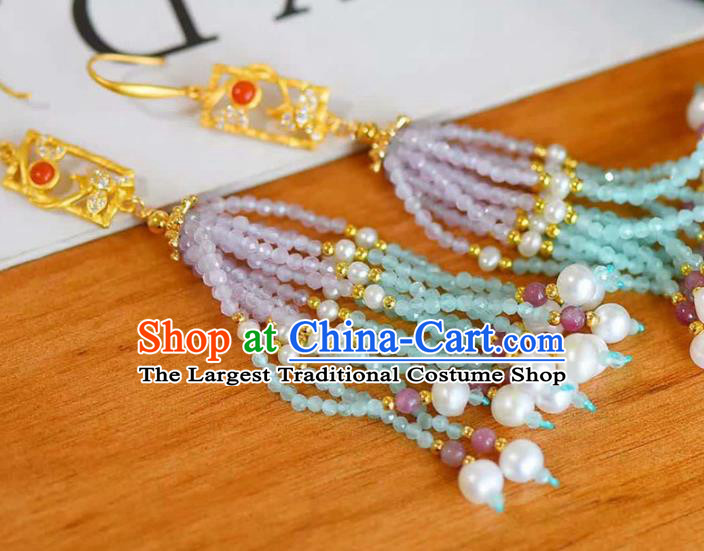 Handmade China Colorful Beads Tassel Eardrop Accessories Traditional Jewelry National Earrings
