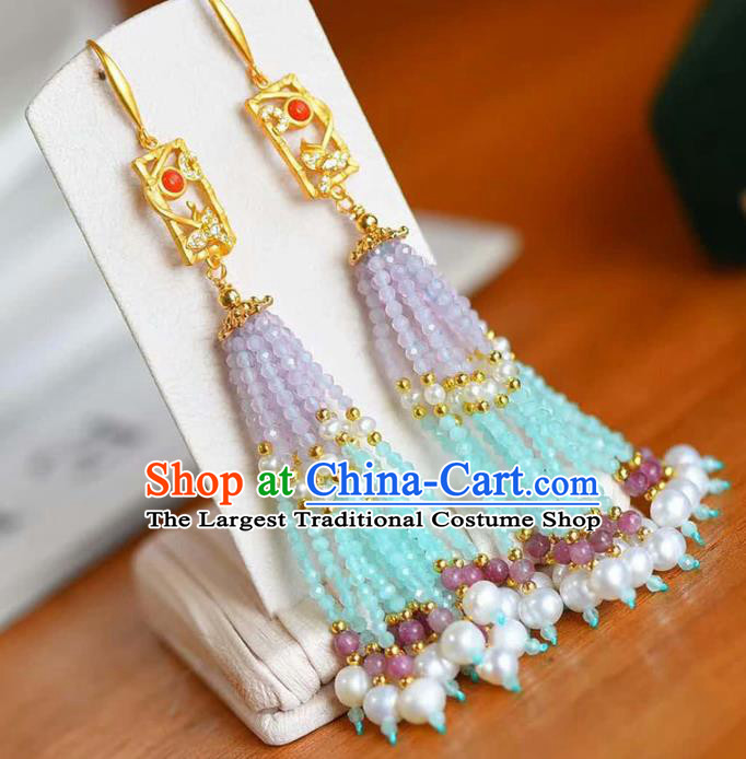Handmade China Colorful Beads Tassel Eardrop Accessories Traditional Jewelry National Earrings