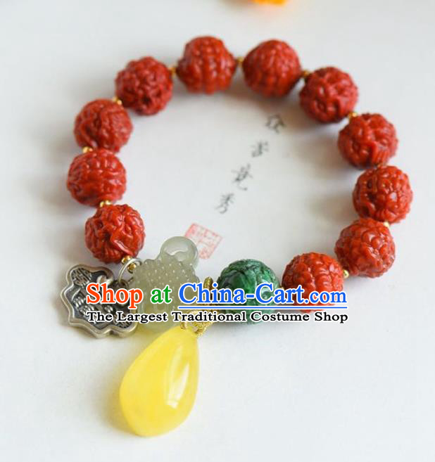 China Handmade Agate Carving Dragon Bracelet Traditional Jewelry Accessories National Beeswax Silver Bangle