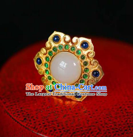 Chinese National Sapphire Ring Jewelry Traditional Handmade Golden Circlet Accessories