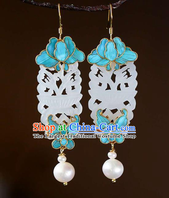 Handmade China National Cheongsam Earrings Jewelry Traditional Jade Eardrop Accessories