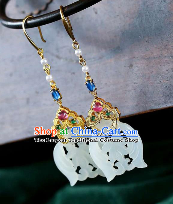 Handmade China National Jewelry Traditional Jade Eardrop Accessories Cheongsam Earrings