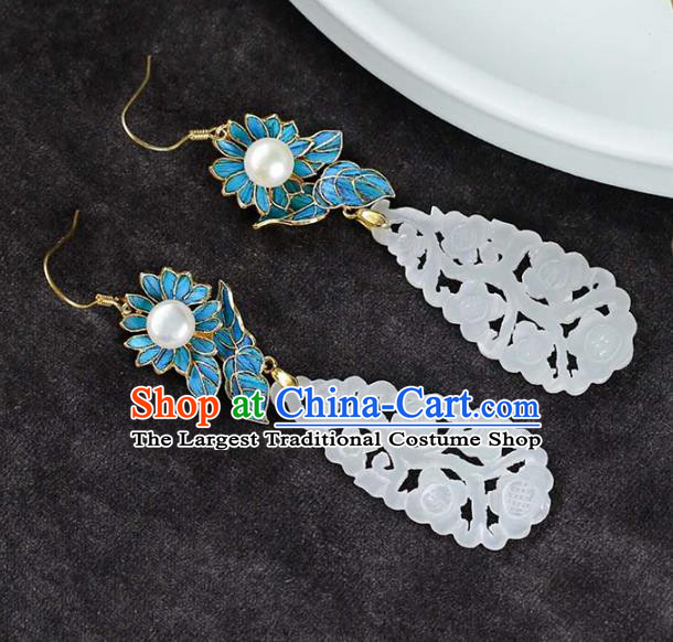 Handmade China National Jade Jewelry Cheongsam Pearl Earrings Traditional Eardrop Accessories