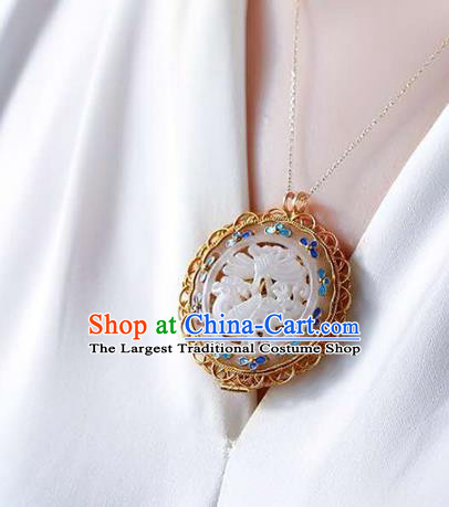 Chinese National Classical Golden Sachet Necklace Accessories Handmade Jade Carving Lotus Necklet Pendant