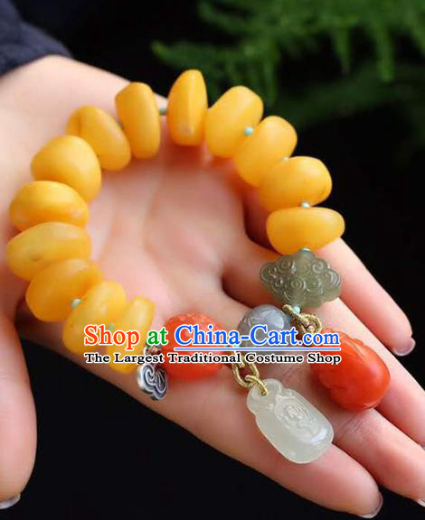China Handmade Beeswax Bracelet Traditional Jewelry Accessories National Agate Carving Bangle