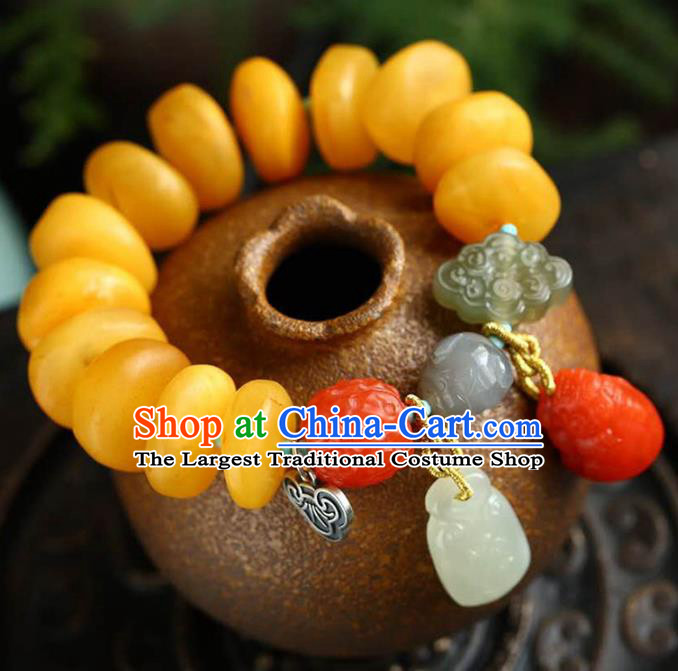 China Handmade Beeswax Bracelet Traditional Jewelry Accessories National Agate Carving Bangle